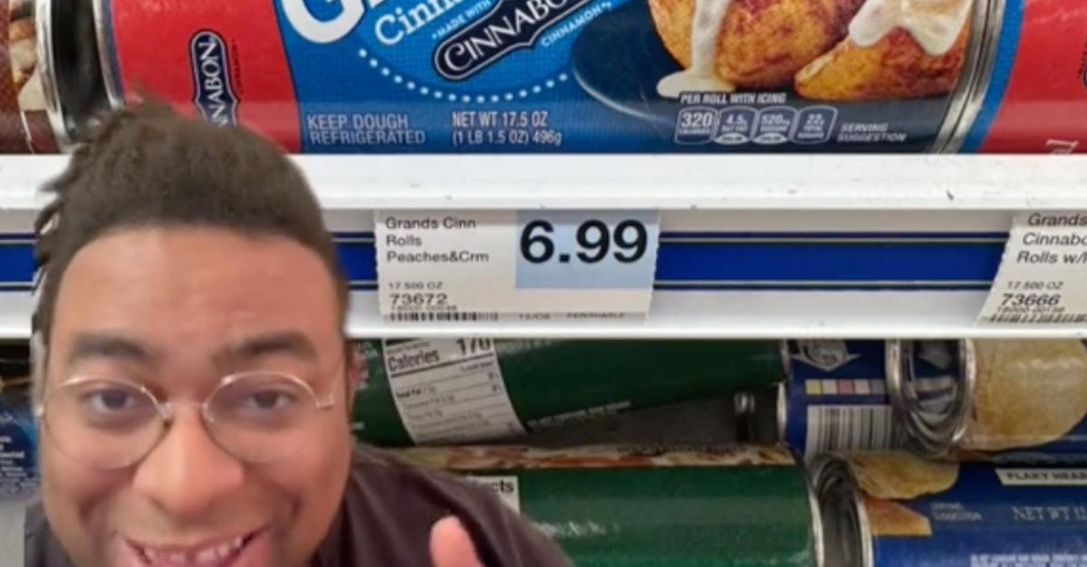 TikTok creator @theo_daviskc shares photo of $6.99 Pillsbury Cinnamon Rolls in TikTok video