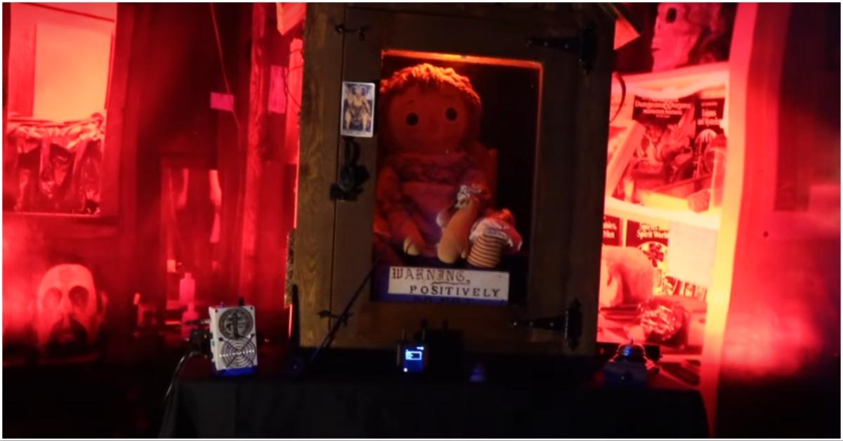 Annabelle doll on tour in a display