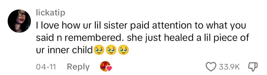 TikTok comment about younger sister giving her older sister a gift