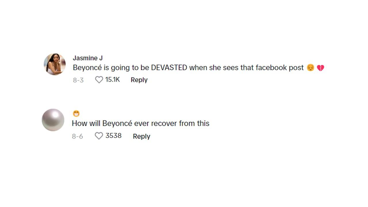 Commenters joke about how Beyoncé will be devastated and not recover