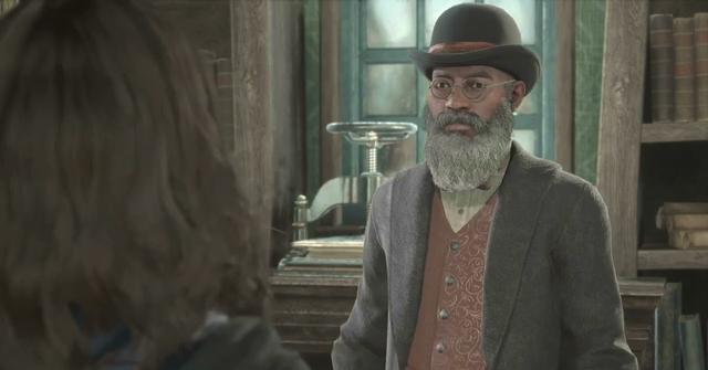'Hogwarts Legacy' Player meeting the Tomes and Scrolls owner.