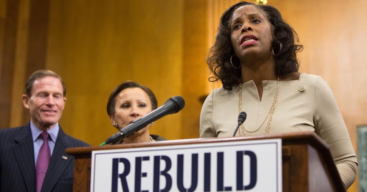 Stacey Plaskett photographed candidly.