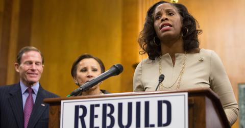 Stacey Plaskett photographed candidly.