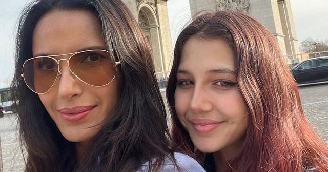 Padma Lakshmi and her daughter in Paris