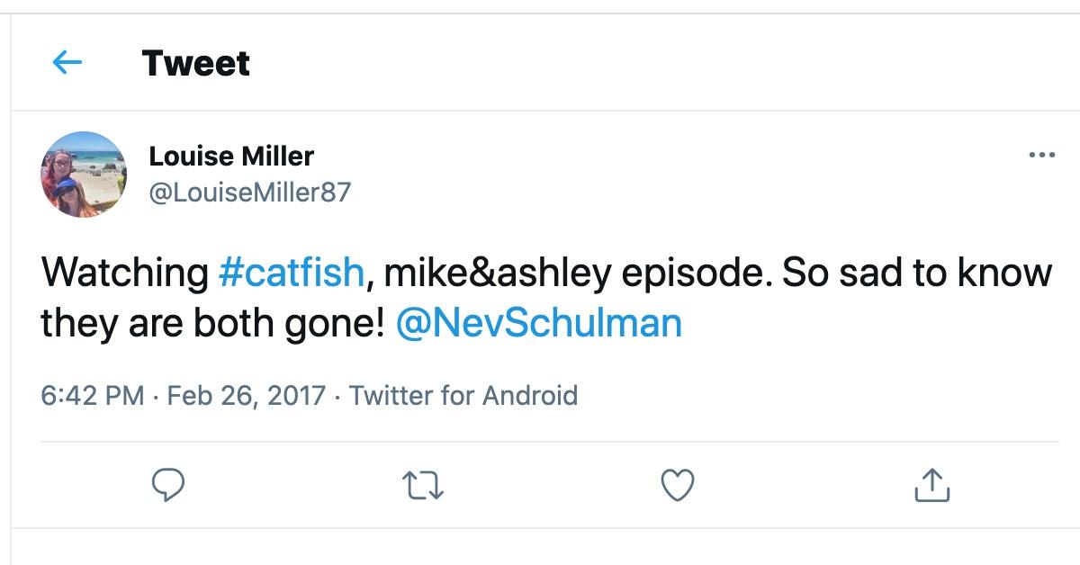 Un tweet sobre Mike y Ashley de Catfish
