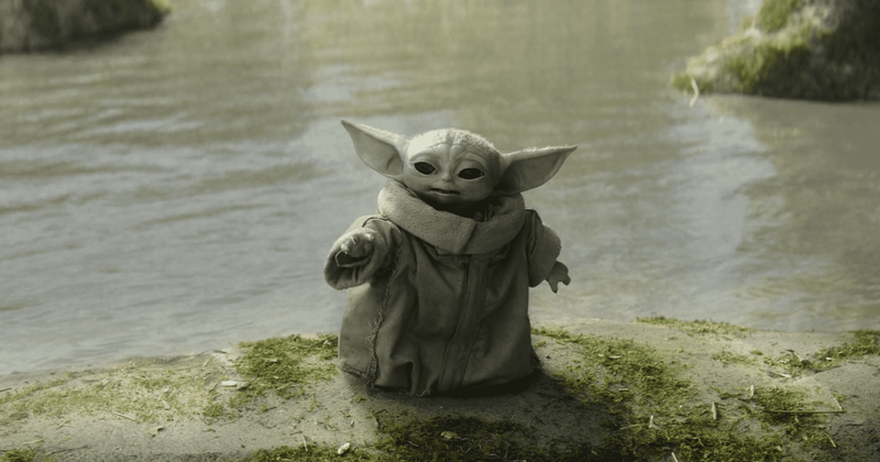 Grogu during his Jedi training with Luke Skywalker.