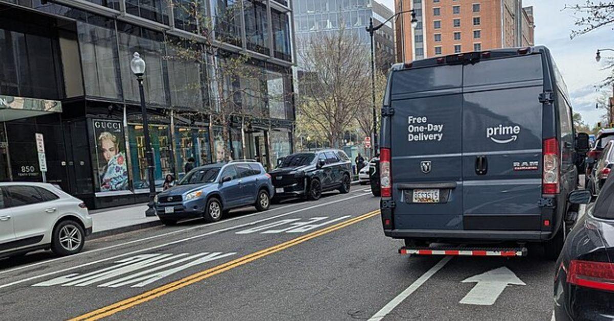 A Prime delivery struck blocking a bike lane.