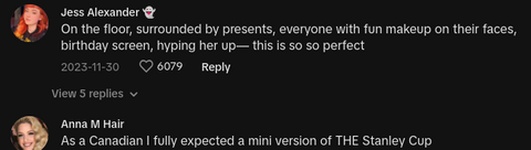 Comments on viral video of an ecstatic 9-year-old who got a Stanley cup on her birthday.