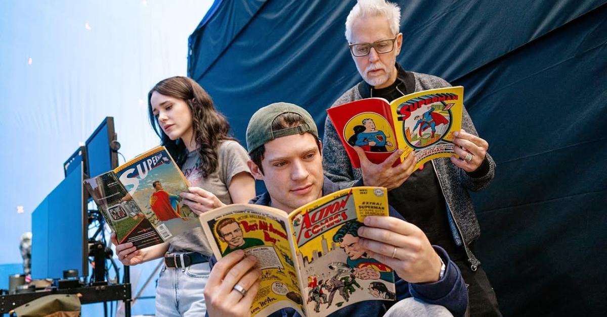 Rachel Brosnahan, Henry Cavill, and James Gunnm read Superman comics