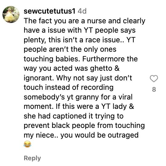 Instagram user @seewcutetutu1 accuses aunt who protected her niece from white woman of being racist.