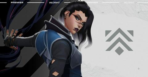 A character from Valorant on a white and black background.