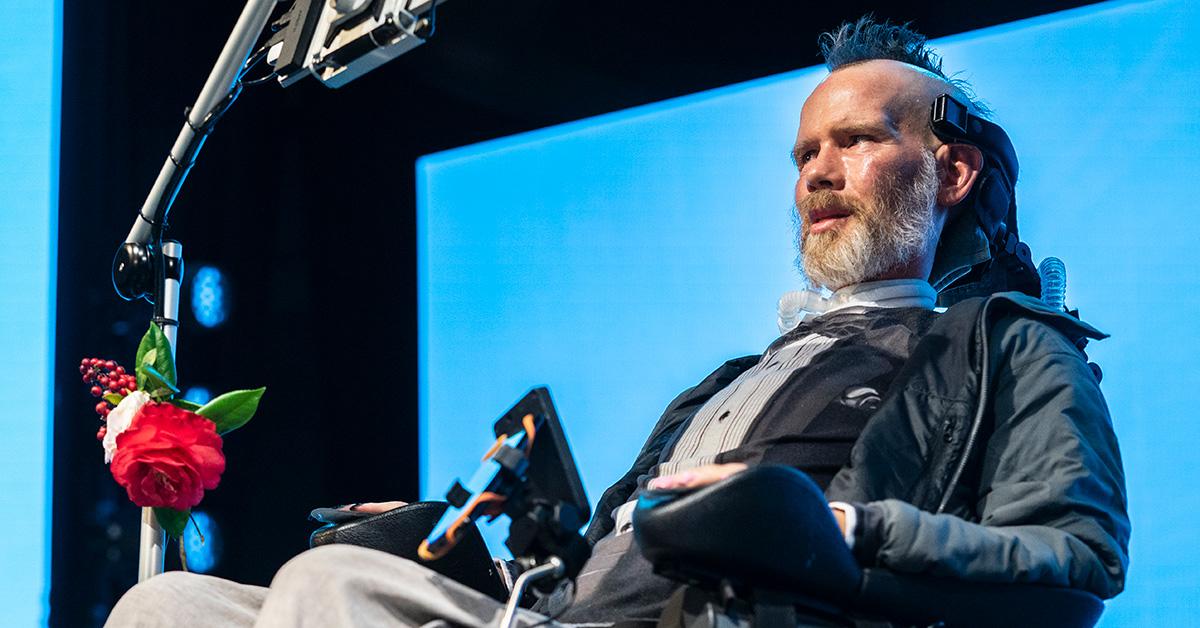 Steve Gleason addressing a crowd at a gala hosted by Team Gleason. 