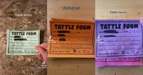 School kids fill out tattle forms when they have an issue with another kid