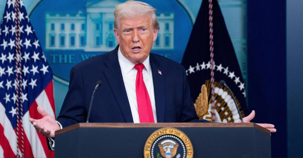 Donald Trump in the White House press room. 