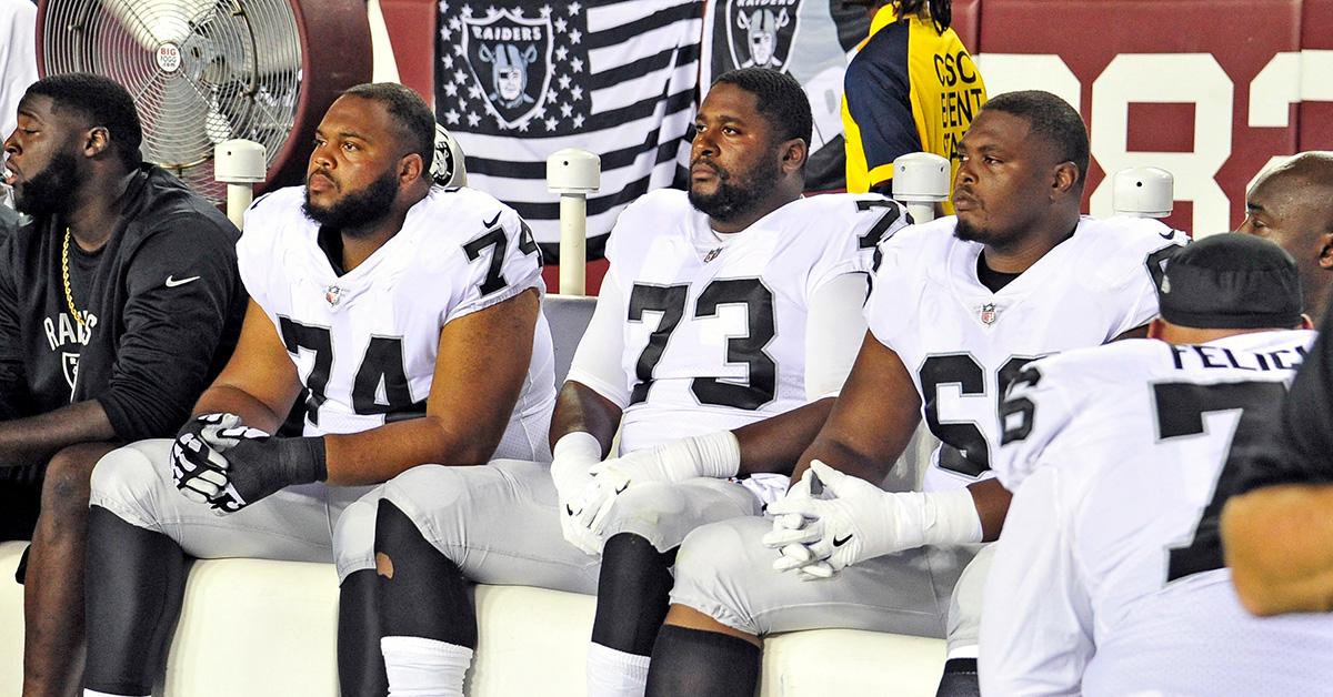 The 2017 Oakland Raiders sitting. 