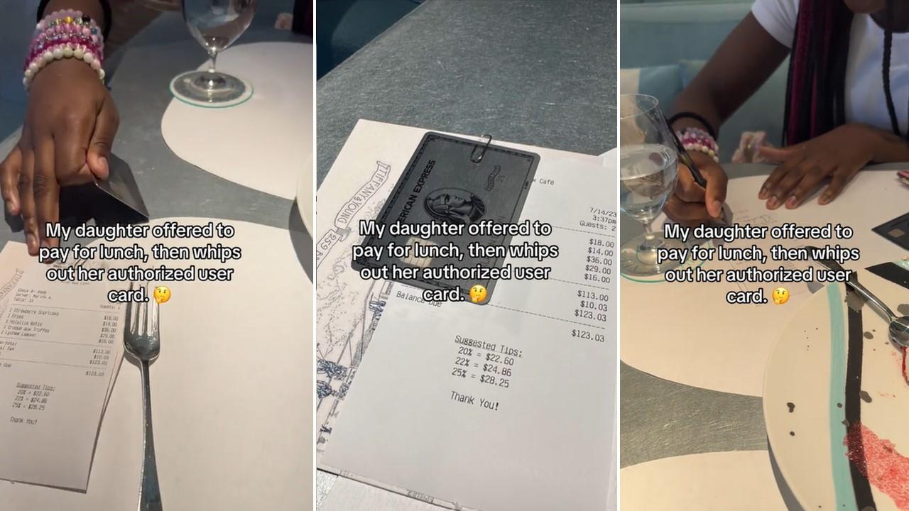 A daughter used her mom's credit card to pay for their lunch