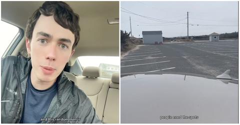 A man complains about person parking in an empty parking lot