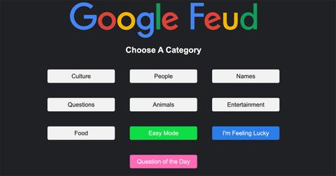 The Google Feud homepage with categories.