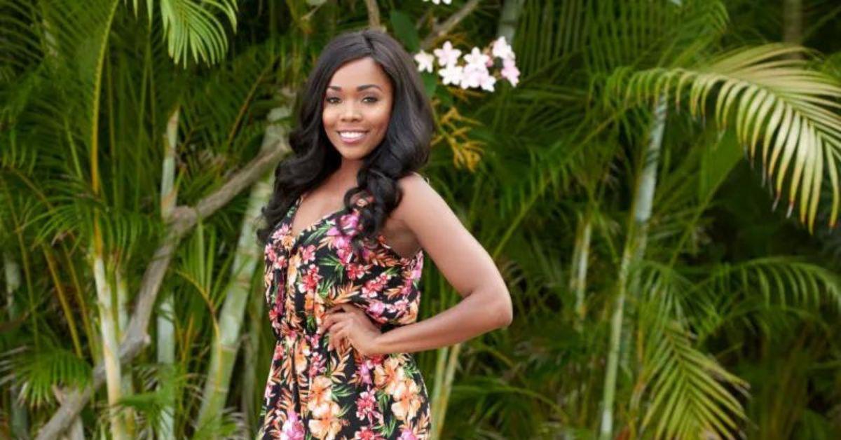 Jasmine Goode posing in front of palm trees on 'Bachelor In Paradise'