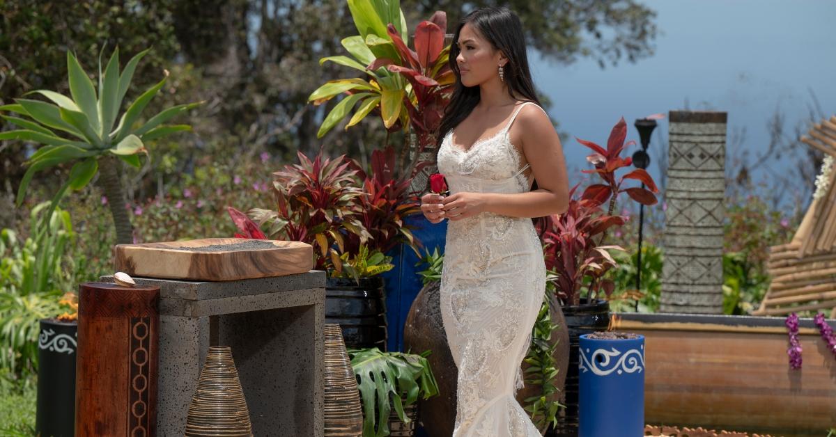 Jenn Tran in a white dress on The Bachelorette finale