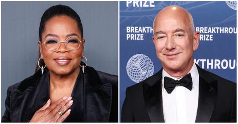 (l-r): Oprah Winfrey and Jeff Bezos