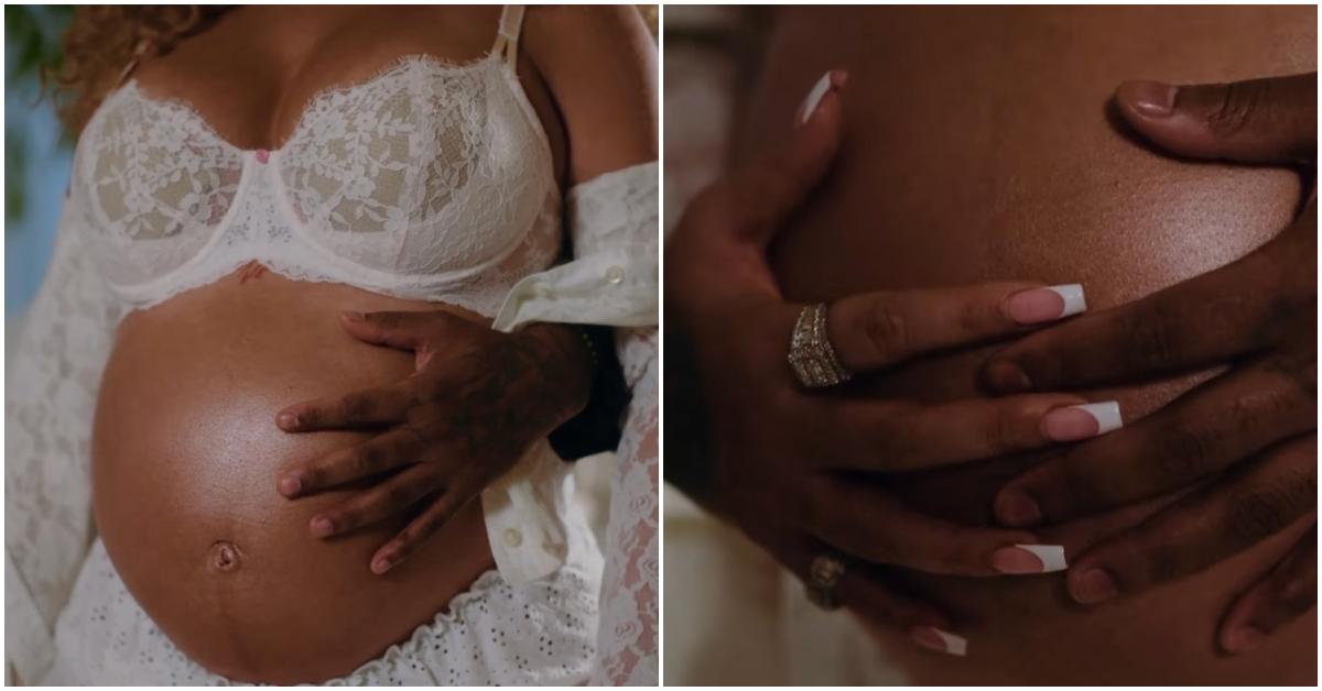 Latto and 21 Savage cradling the baby bump