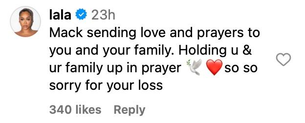 Lala responds to the news of Mack Maine's son's death.