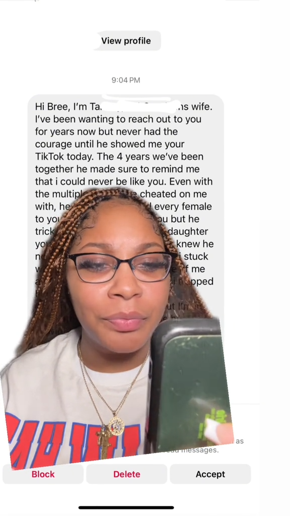 A screenshot of Bree's text from her ex's wife