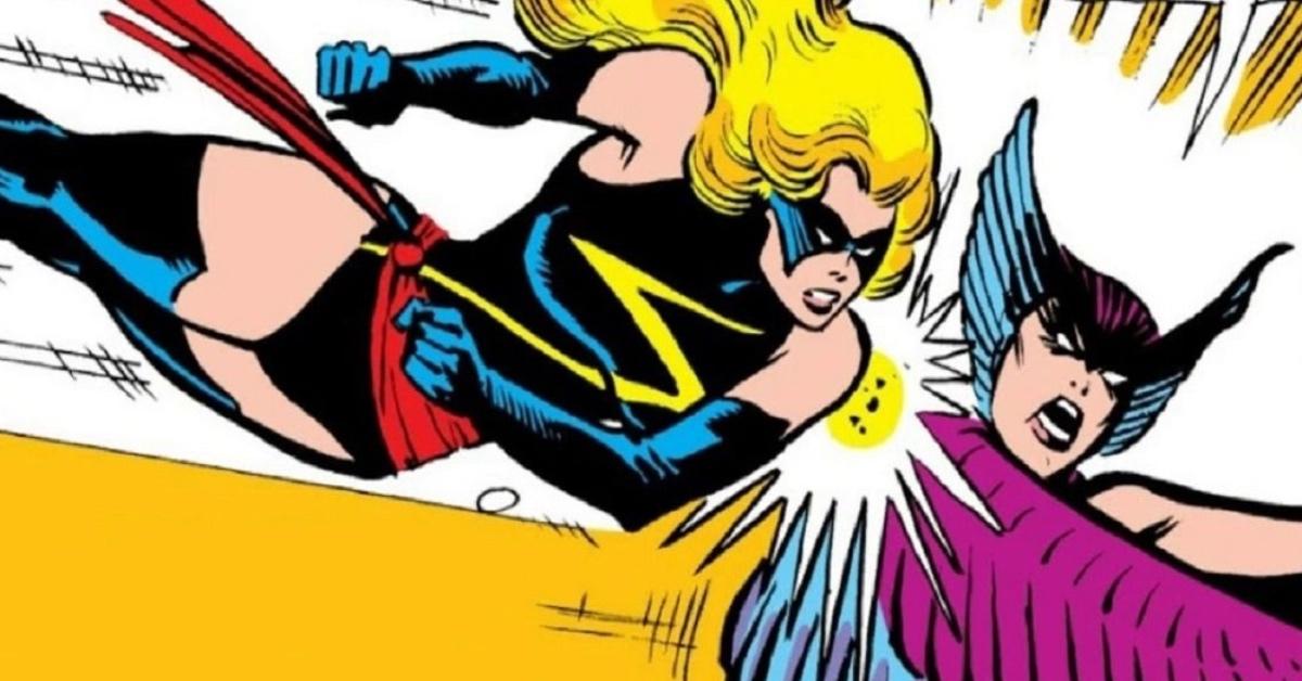 Captain Marvel and Deathbird face off in Marvel Comics. 