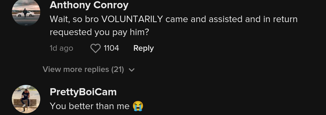 Comments on viral video of guy trying to con Home Depot customer for money after helping him load his truck.