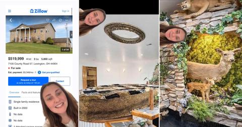 A Zillow listing for a house with taxidermy animals