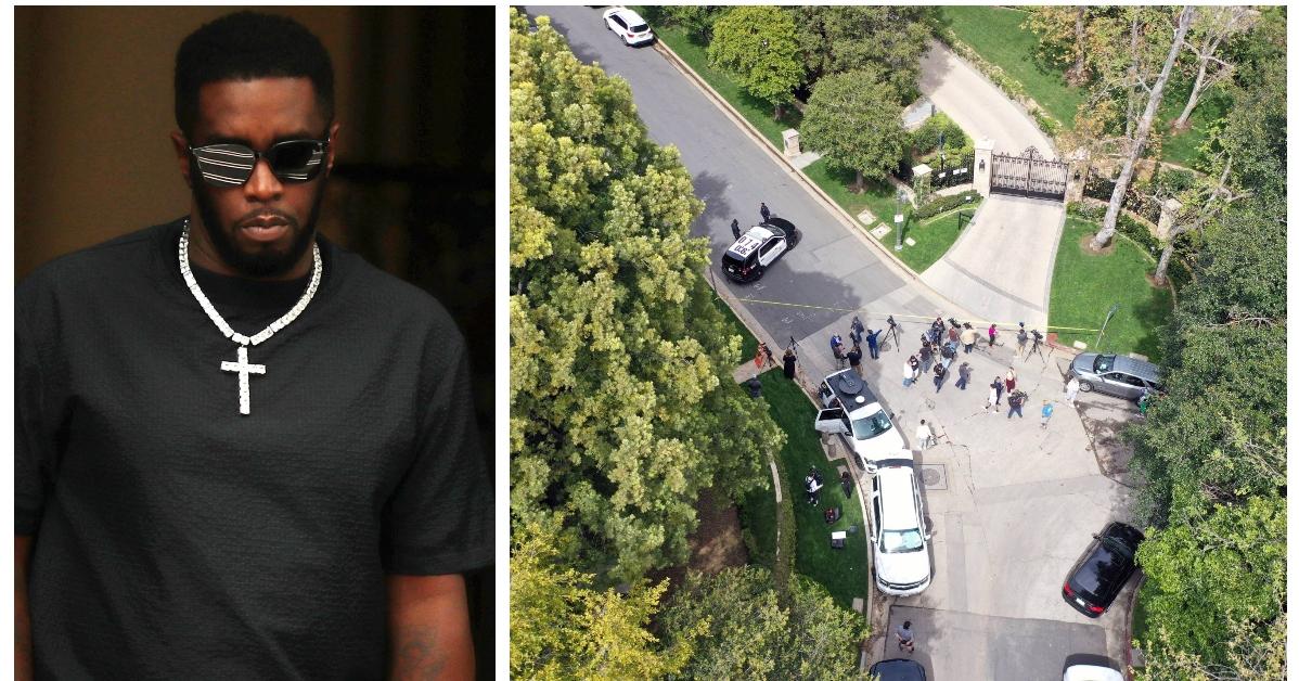 (L-R): Sean "Diddy" Combs; FBI raid on his Miami house