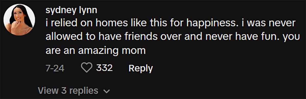 A commenter saying that Tami is an amazing mom