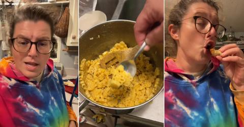 A woman describing what a "mom dinner" is