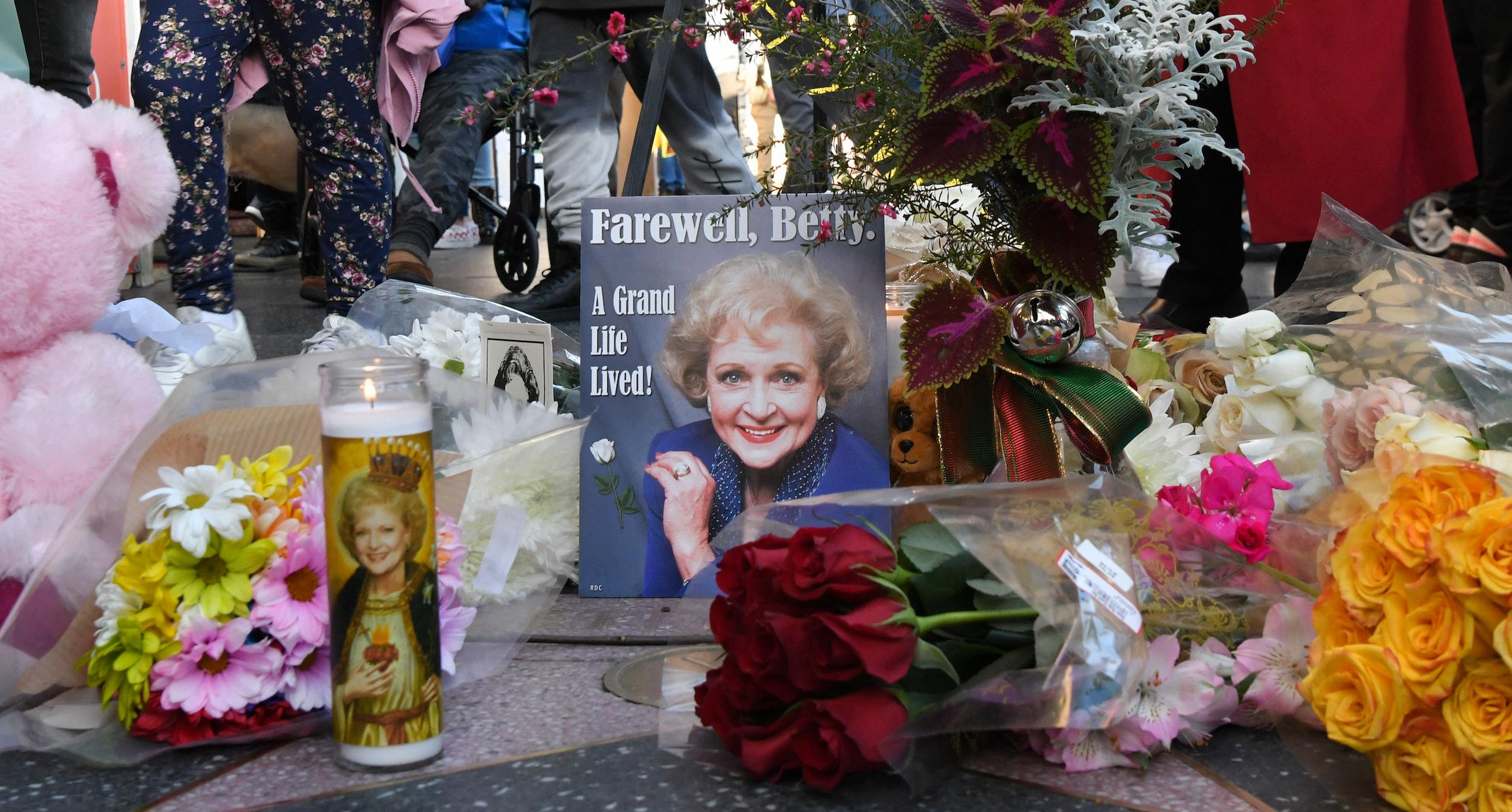 A memorial on Betty White's star on the Hollywood Walk of Fame