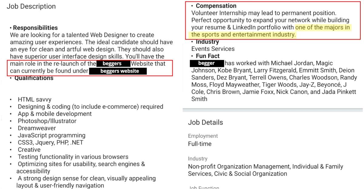 web design job listing