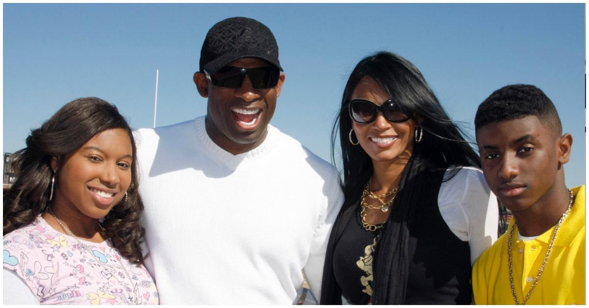 (l-r): Shelomi Sanders, Deion Sanders, Pilar Sanders, and Shedeur Sanders