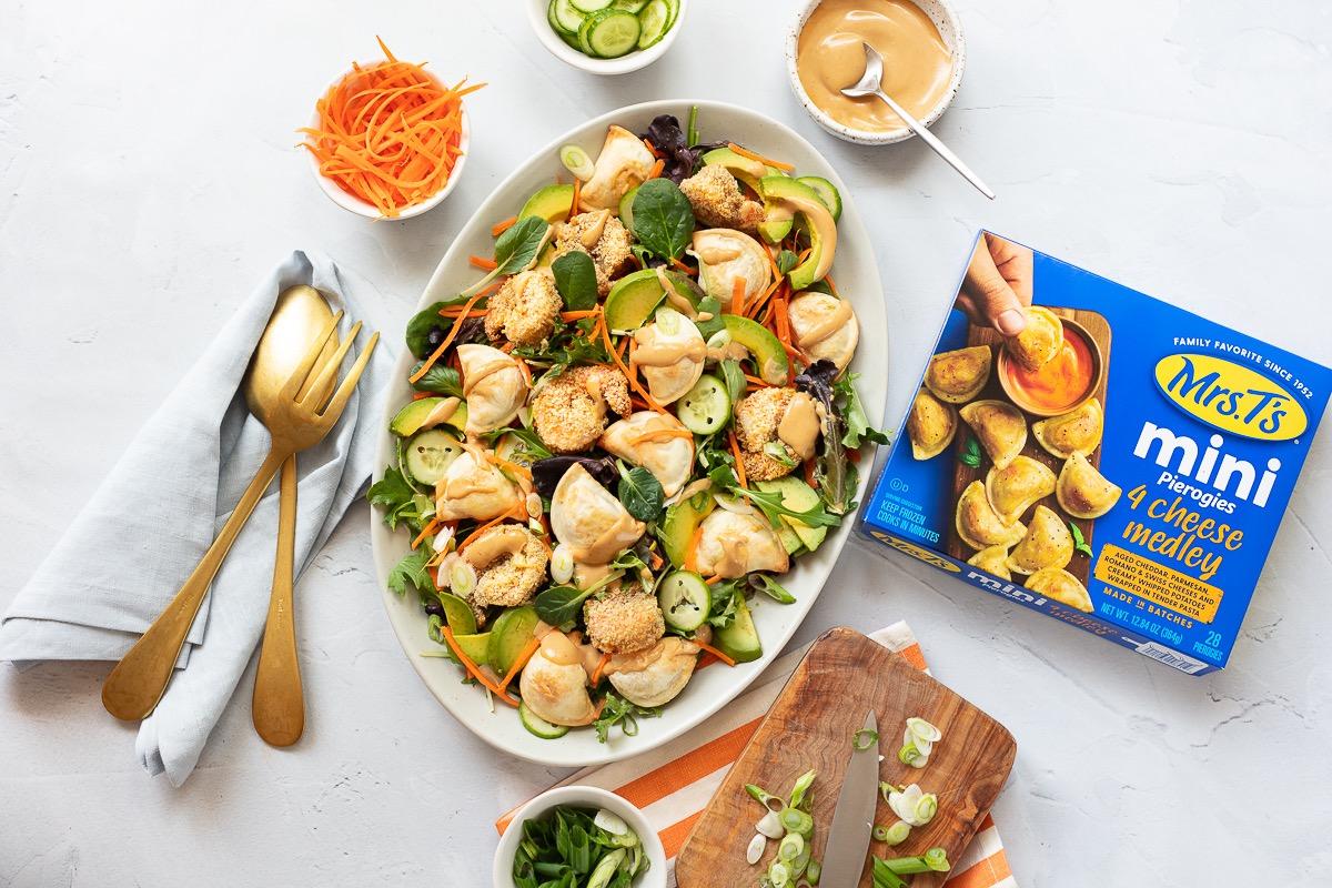 Catherine's recipe, Air Fried Mini Pierogy Shrimp Tempura Bowl.