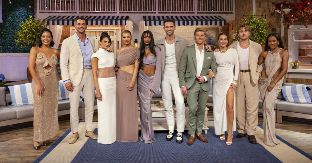 (L-R) Danielle Olivera, Jesse Solomon, Paige DeSorbo, Lindsay Hubbard, Ciara Miller, Carl Radke, Kyle Cooke, Amanda Batula, West Wilson, and Gabby Prescod at the 'Summer House' Season 8 reunion.