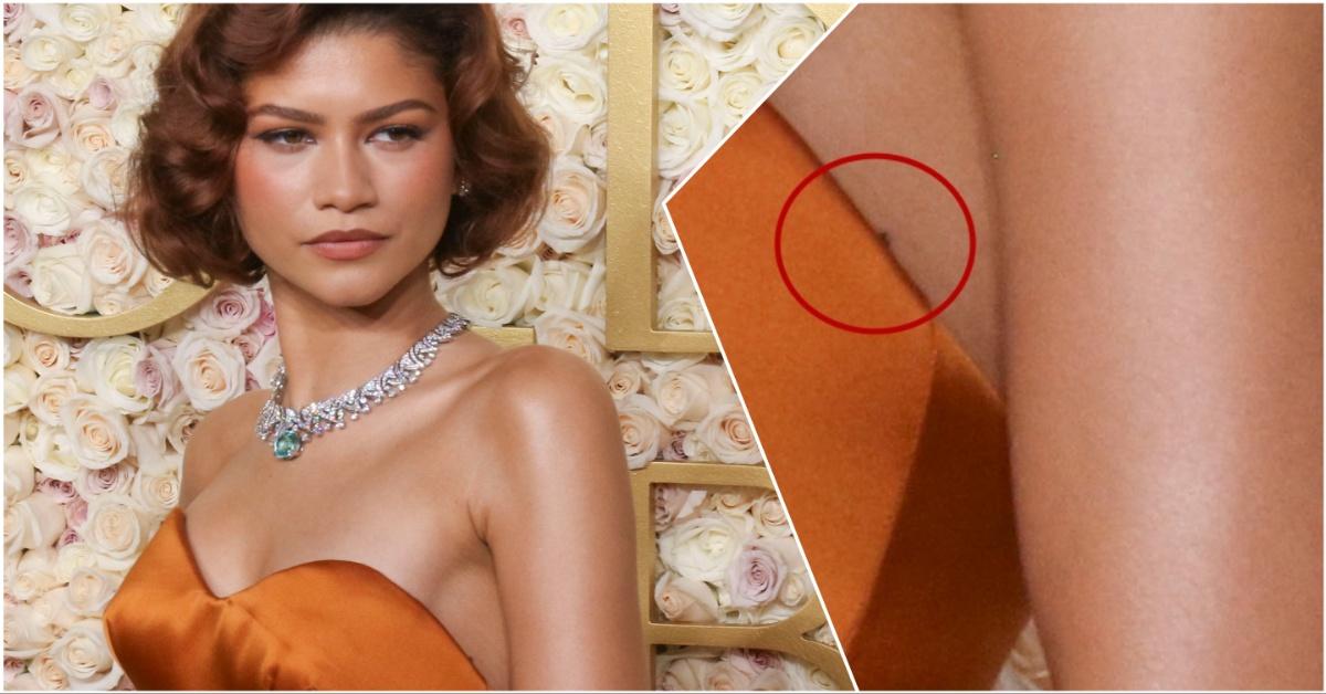 Zendaya at the Golden Globes with a closeup of her tattoo