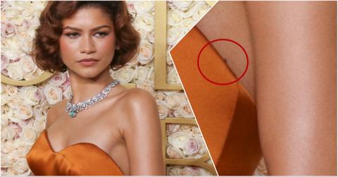 Zendaya at the Golden Globes with a closeup of her tattoo