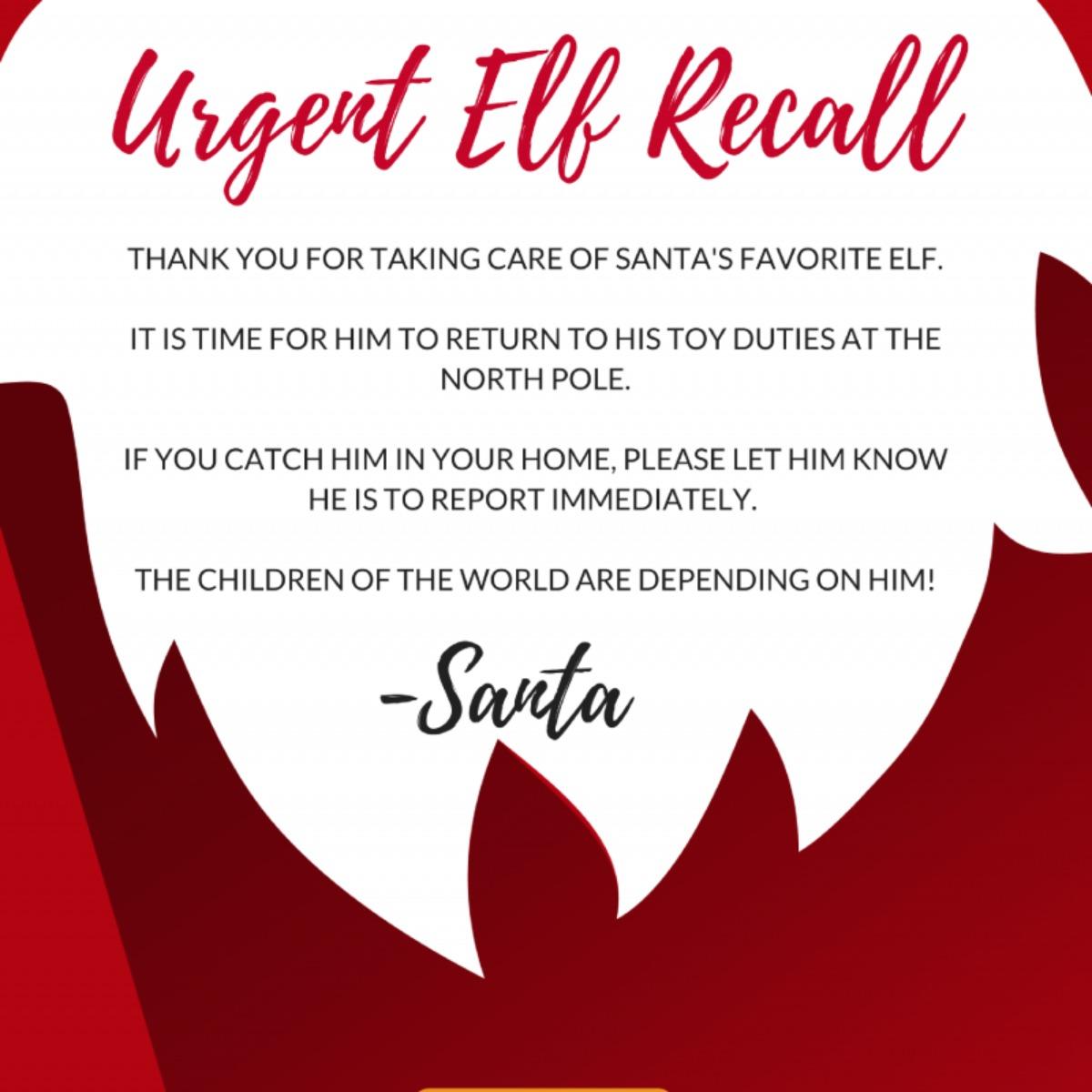 Elf recall flyer