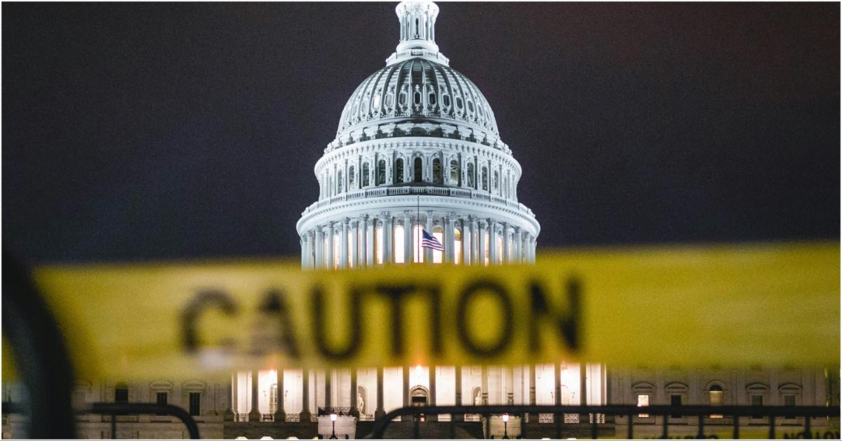 Caution tape in front of the White House