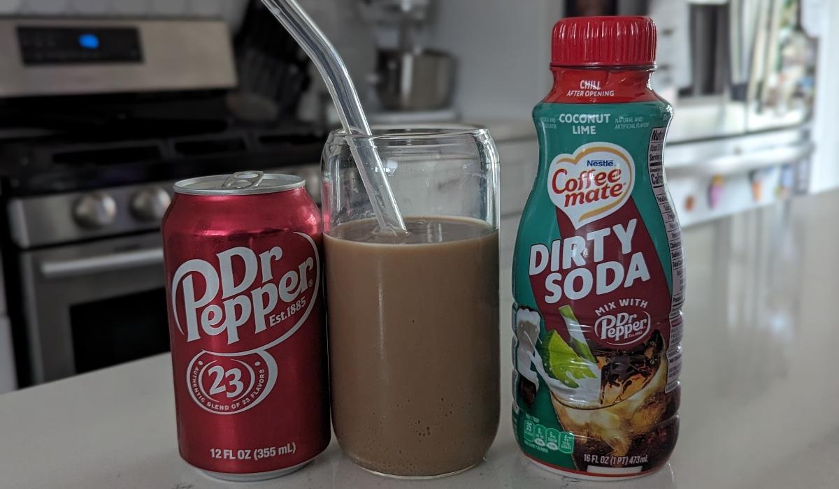 Coffee mate Dirty Soda with Dr Pepper mixed together