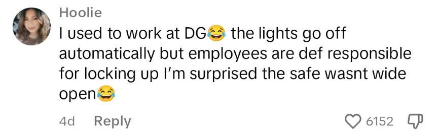 Comment stating that Dollar General employees are responsible for locking up