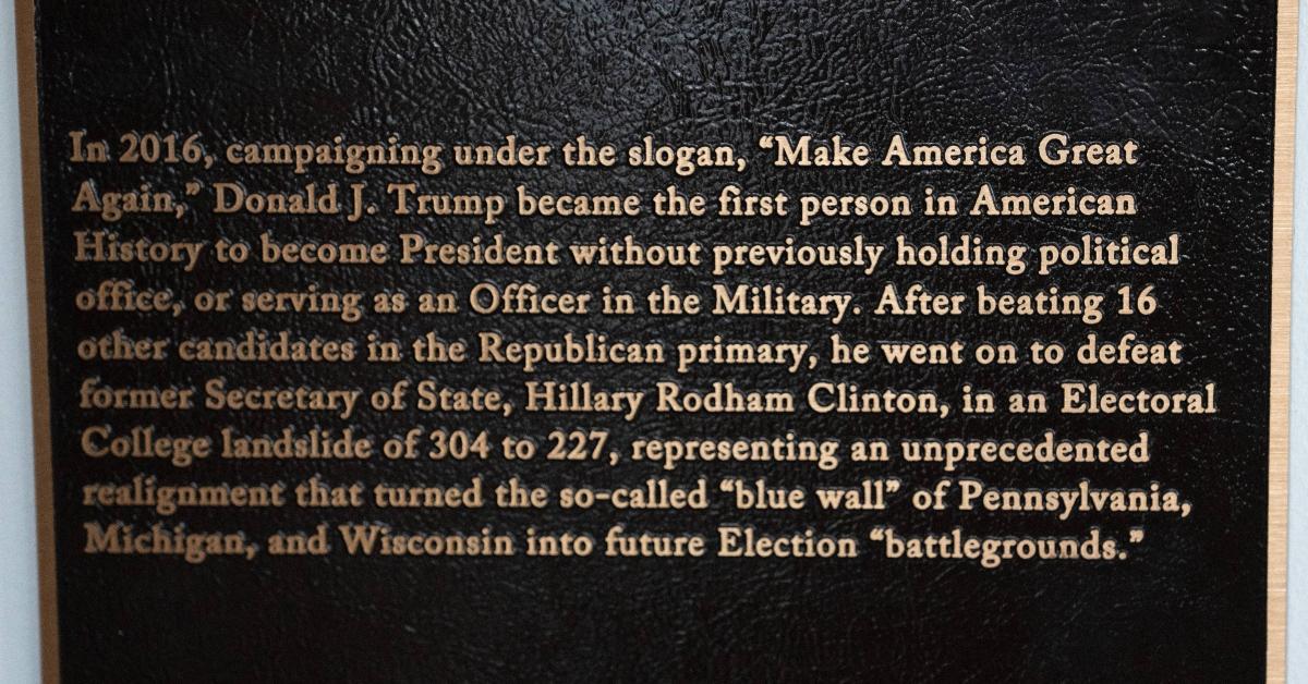 Donald Trump's plaque at the White House Hall of Presidents