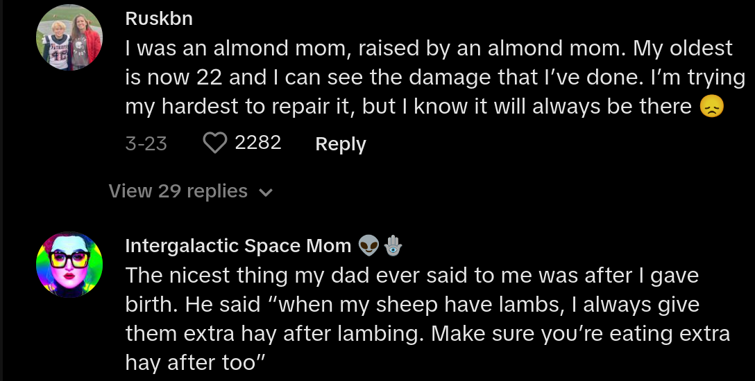 almond mom tiktok comments - woman gets scale gift from almond mom 4 months postpartum