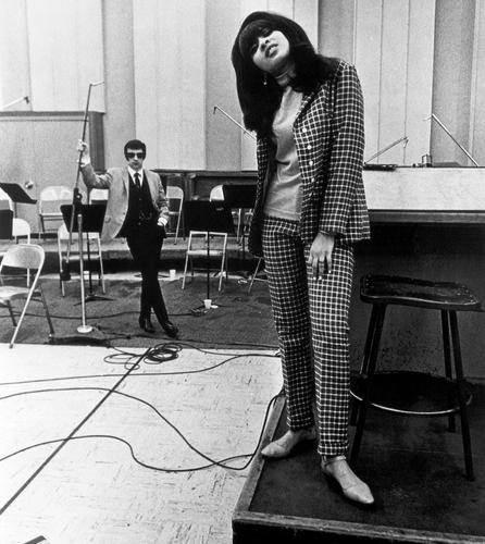 Ronnie Spector with her husband, record producer Phil Spector, at Gold Star Studios (1968)