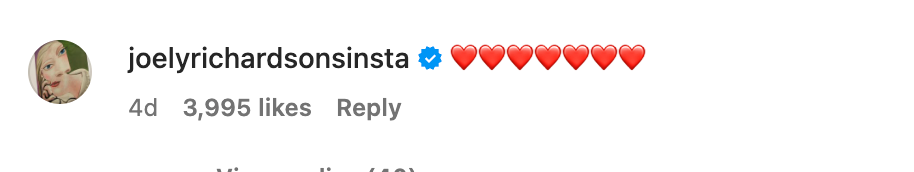 Joely Richardson commenting on Liam Neeson and Pamela Anderson's Instagram post