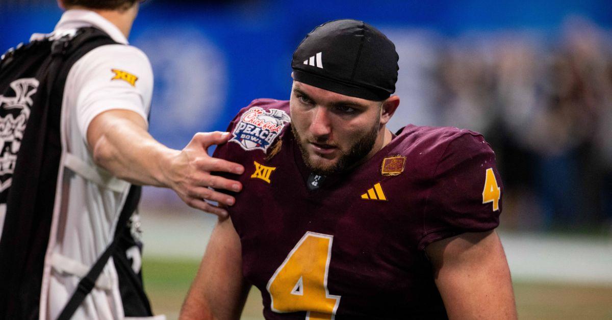 Cam Skattebo at the Peach Bowl against Texas. 